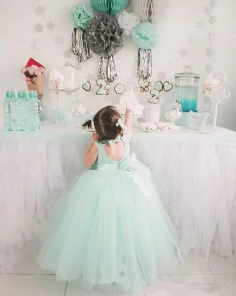 2019 Бальные платья из мятного тюля Платья с цветочным узором для девочек милые