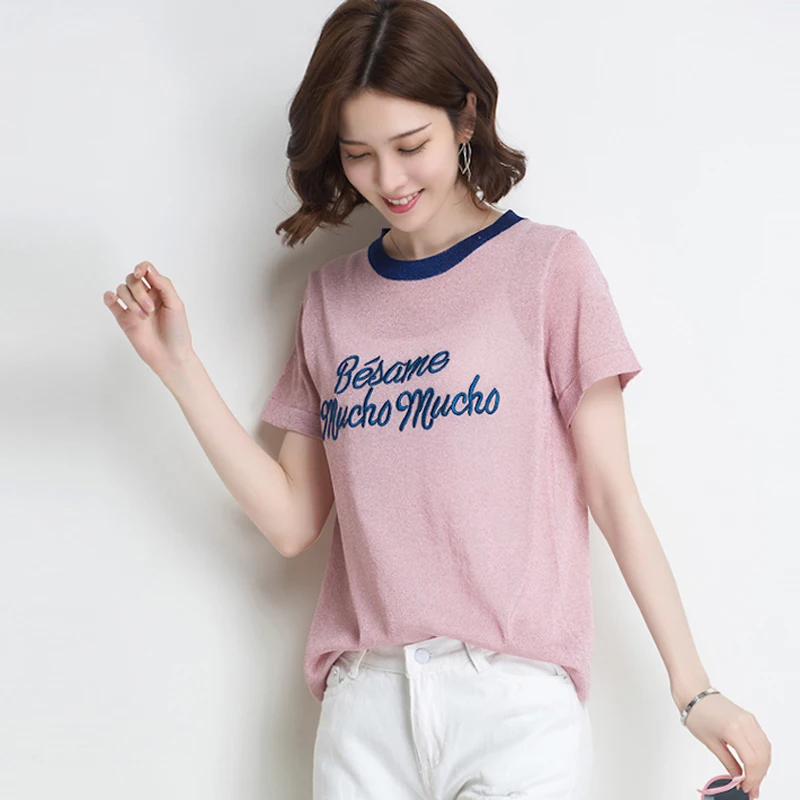2019 корейский милый письмо футболка femme Hipster Harajuku люрекс для женщин s костюмы Kawaii