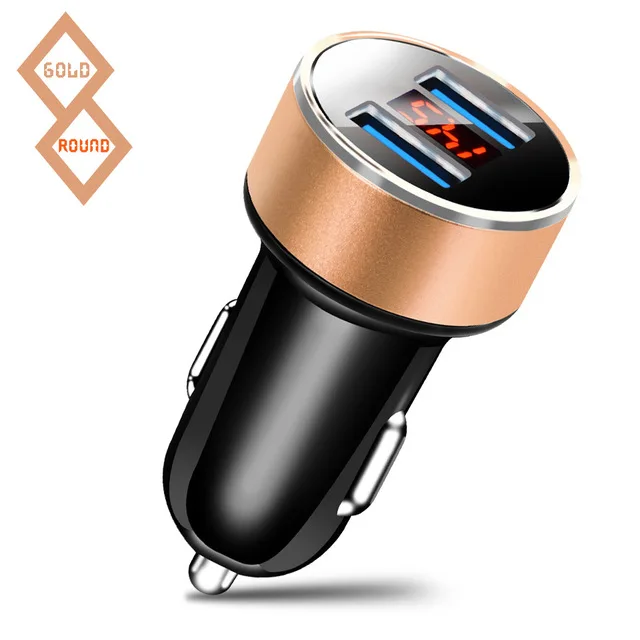Автомобильное зарядное устройство Usb двойное зарядное устройство светодиодный дисплей автомобильное зарядное устройство для samsung S8 S9 Note 8 Xiaomi 2 порт автомобильное зарядное устройство - Тип штекера: Gold Charger Only