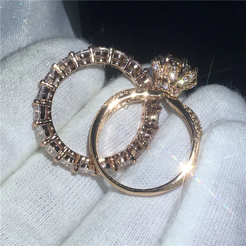 Choucong модный набор колец с цветами, 3ct, прозрачный 5А, циркон, Cz, розовое золото, заполнено 925 серебром, обручальное кольцо, кольца для женщин, подарок