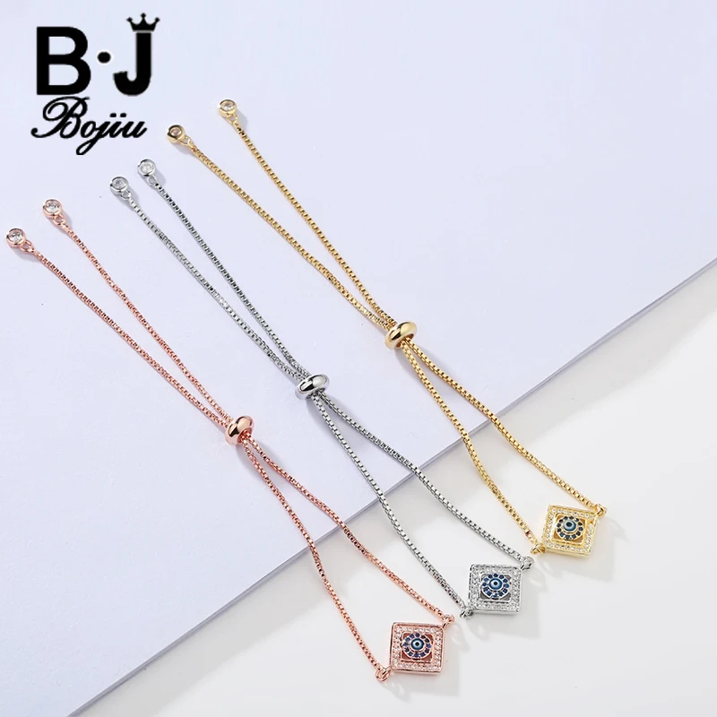 Bojiu Golden Bracelets For Women Box Chain Crystal Copper Square Pendant Charms Bracelet Adjustable Wrist Decoration BC89 |