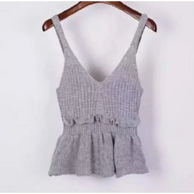 Для женщин трикотажное эластичное Ruffled Crop Топы кофта с v-вырезом без рукавов с открытой спиной Туника женская майка лето сексуальный топ Для женщин