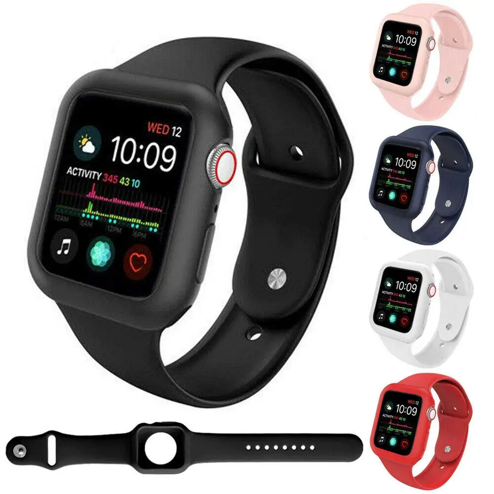 Силиконовая защита apple watch 44 мм и браслет 40 спортивный ремешок Бампер протектор