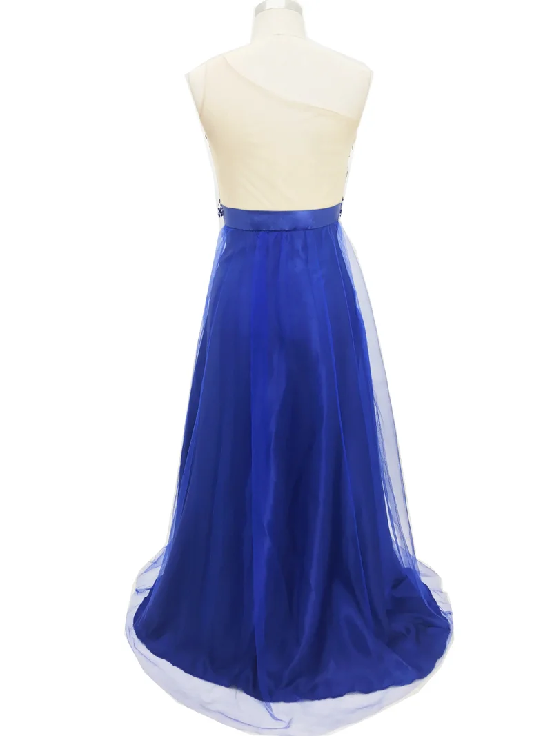 Элегантное Длинное атласное платье на одно плечо Королевского синего цвета с