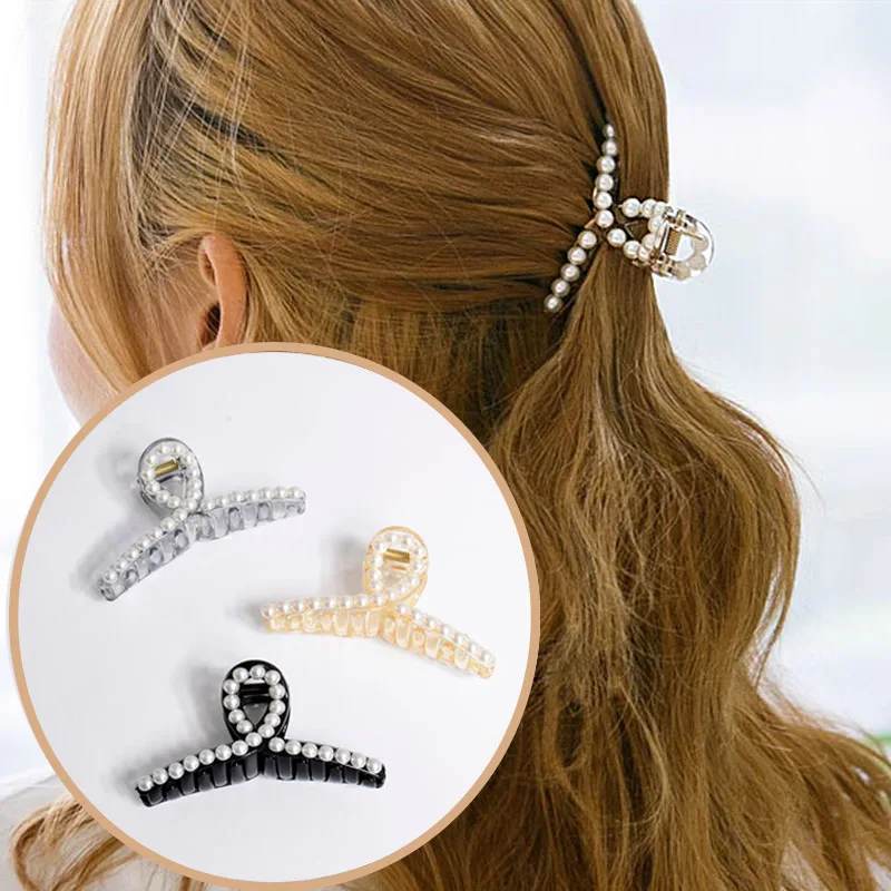 

Rhinestone Pearls Banana Clip Hairpins Women Hair Accessories Vintage Hair Crab Lady Ponytail Holder Hair Claws Clamp Barrettes