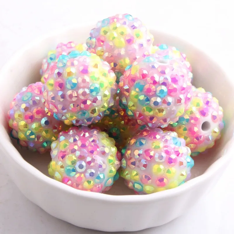 OYKZA Chunky Hotpink Yellow Ab Confetti Rainbow Color Resin Rhinestone Ball Beads for Kids Jewelry Necklace 10mm to 26mm | Украшения и