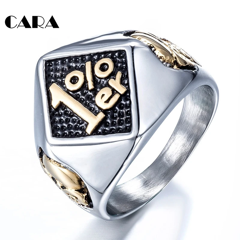 

2019 New Arrival Cool 316L Stainless Steel Silver Biker 1% er Ring Mens hot seller Motorcycle Biker Band Party Rings CARA0172