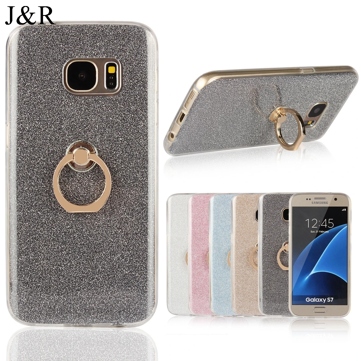 Чехол для Samsung Galaxy S7 G930 G930F Bling ТПУ мягкий блеск Шинг защитный с палец кольцо 5.1&quot |