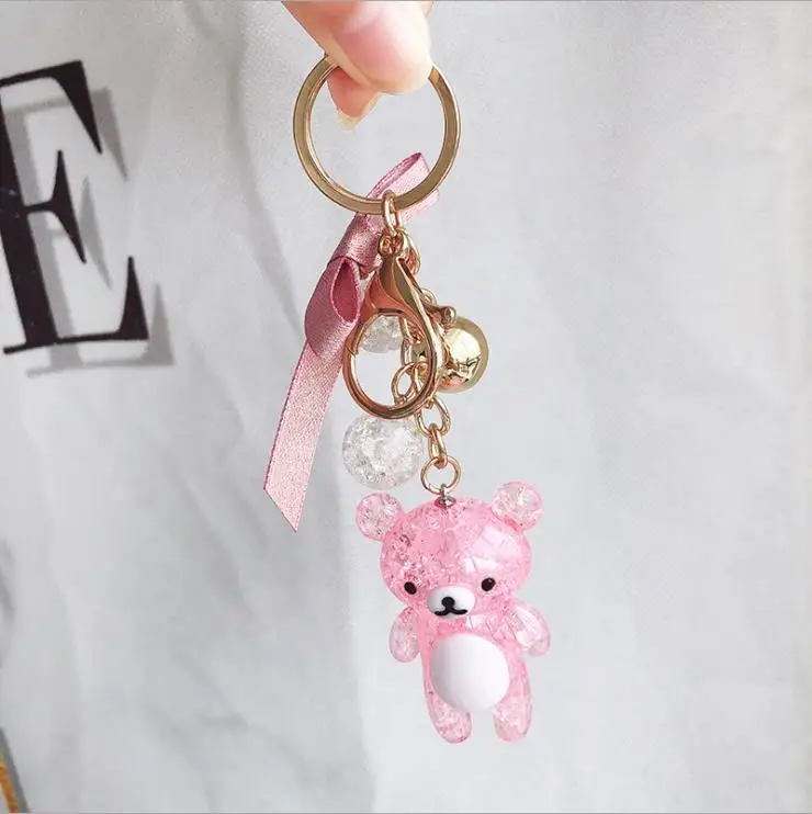 Rose Red Медвежонок порошок движущийся жидкий брелок для ключей Блестящий песок звезда брелок для ключей Автомобильный ключ подвеска креативное Ювелирное Украшение в подарок на день рождения - Цвет: Rose Red