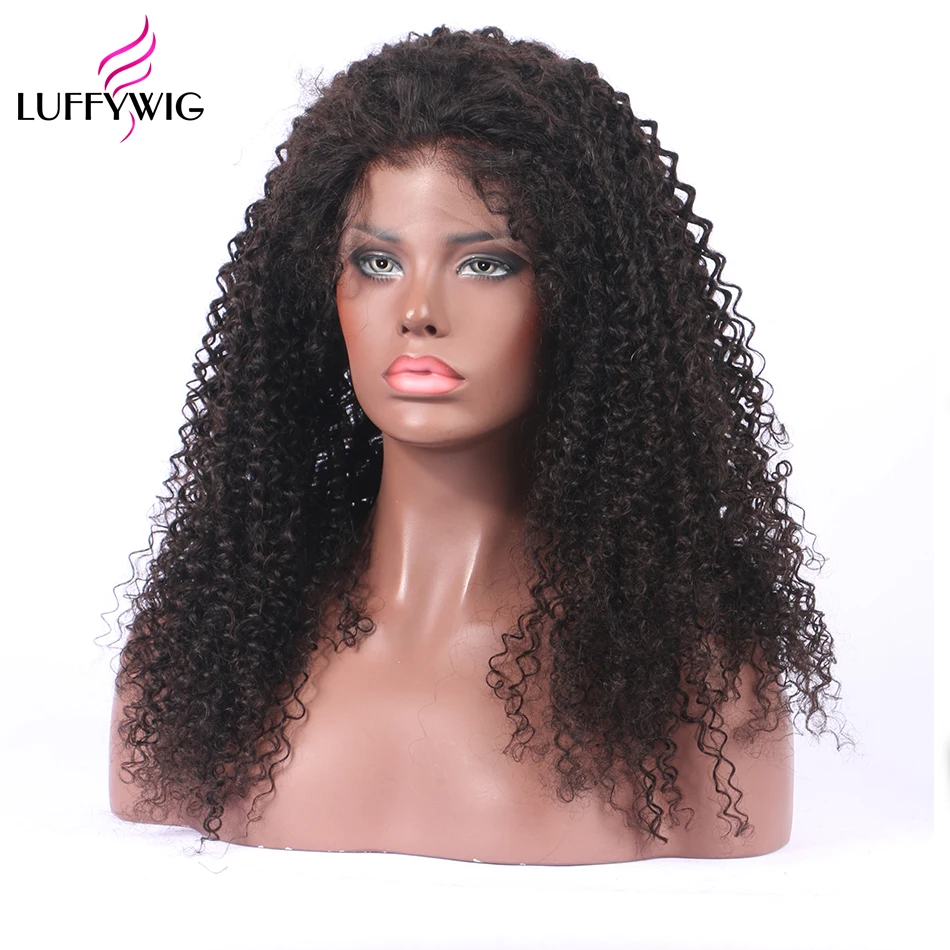 LUFFYHAIR 13x6 парики из натуральных волос с волосами младенца 250% плотность монгольская причудливая завивка парики remy волосы предварительно сорванные для женщин