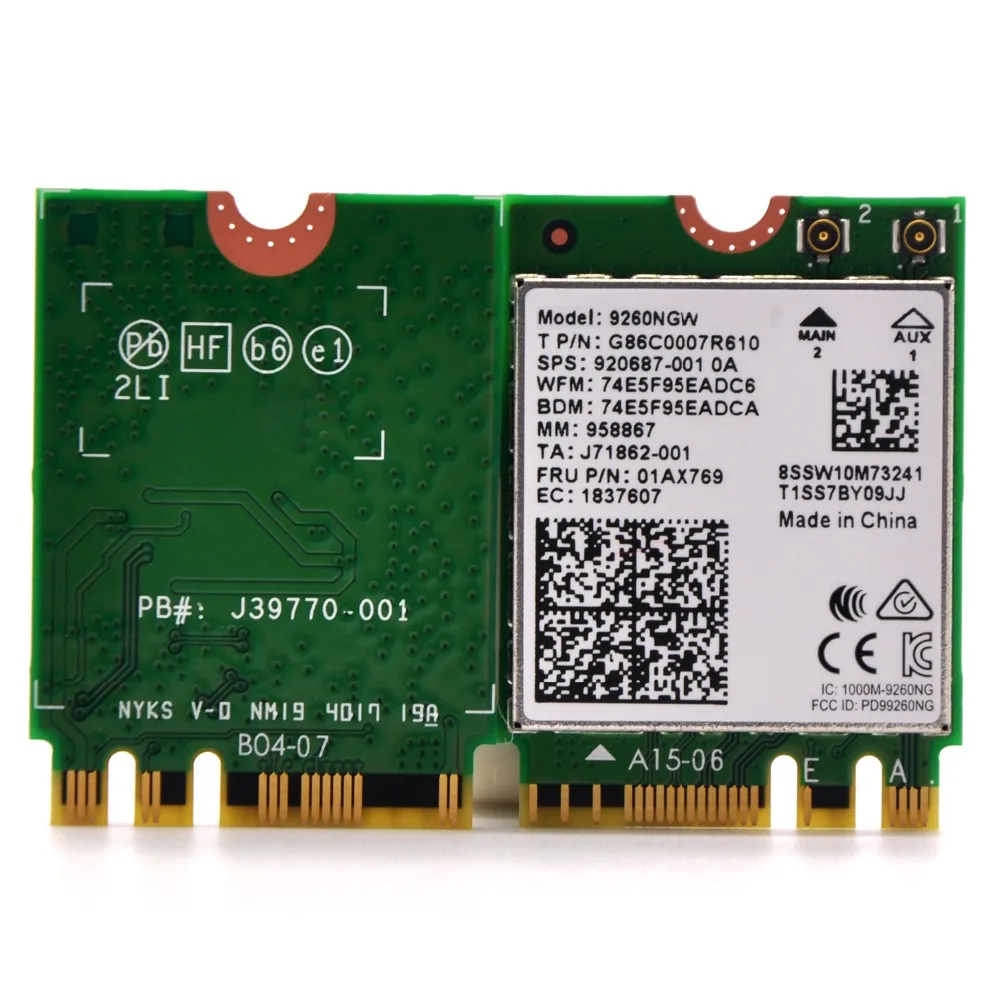 Беспроводной AC 9260NGW двухдиапазонный 802.11ac 1730 Мбит/с NGFF мини PCI E Wi Fi адаптер + Bluetooth 5 0