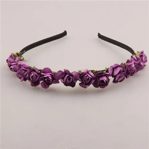 purple AWAYTR милый розовый цветок корона праздничный головной убор Свадебная гирлянда Цветочная повязка на голову аксессуары - Цвет: purple