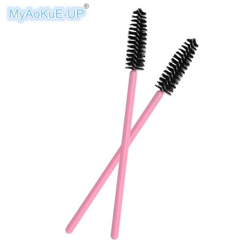 pink black 50 шт./лот, нейлоновые одноразовые кисти для наращивания ресниц, тушь для ресниц, палочки, аппликатор, инструменты для макияжа - Handle Color: pink black