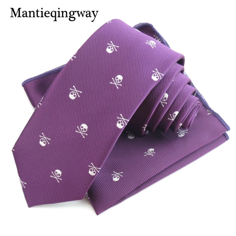 Mantieqingway 6 см мужской галстук носовой платок Набор Череп шаблон для худой шеи галстуки для Свадьба Костюмы платок галстук наборы Noeud Papillon