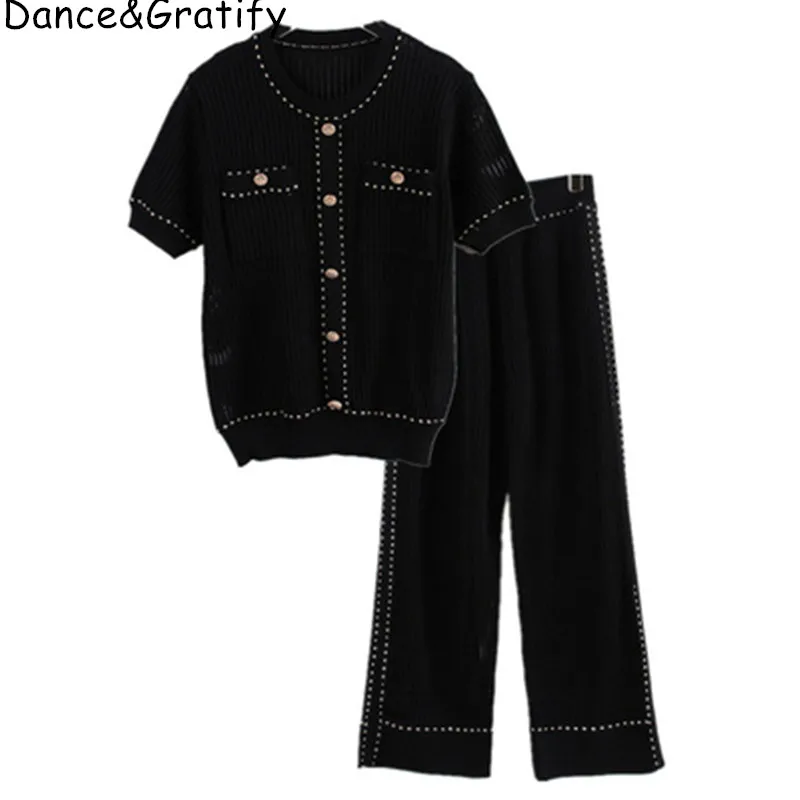 2019 Новый осенний вязаный свитер из двух частей Twinset Outfit Женщины Золотая линия