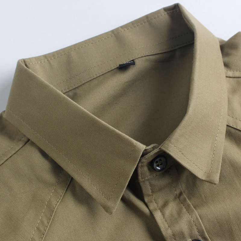 Мужская классическая рубашка в стиле милитари Повседневная из чистого хлопка с