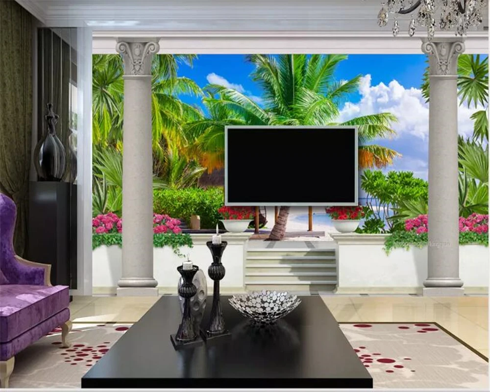 Обои для дома 3d фото обои сад балкон вид на море украшение фоновая стена papel de parede |