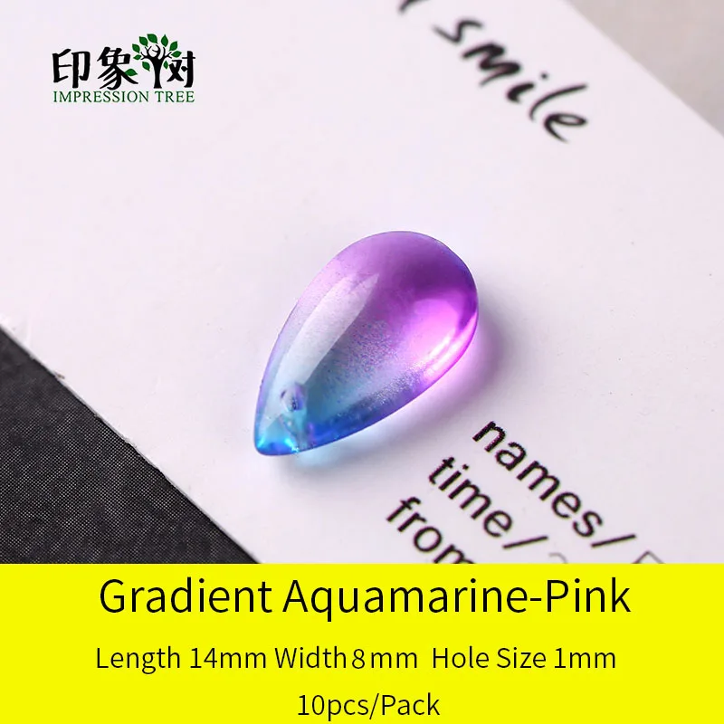 Gradient Aqua-Pink Стеклянные кабошоны в форме капли, 10 шт., 14х8 мм, бусины ручной работы для самостоятельного изготовления ювелирных украшений, модель 16021 - Цвет: Gradient Aqua-Pink