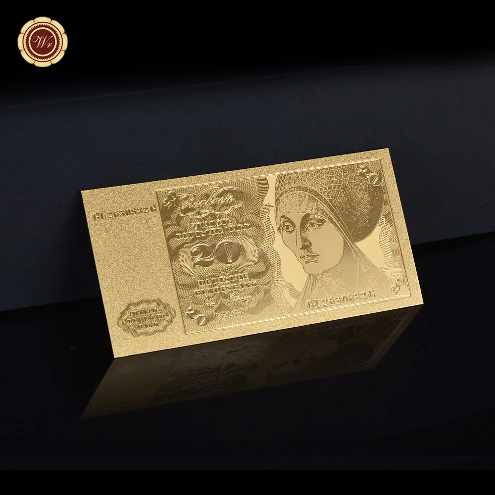 Немецкая банкнота 20 немецких марок Модные металлические позолоченные банкноты