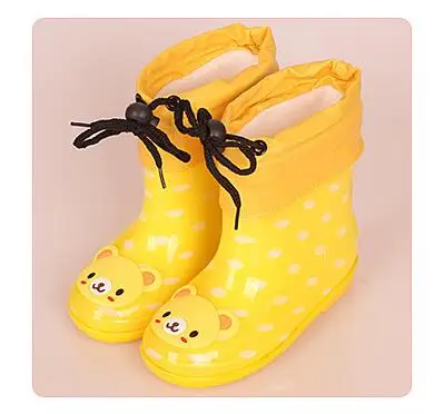 Yellow dots bear 3 Новая модная классическая детская обувь из ПВХ резины детская обувь с героями мультфильмов детская водонепроницаемая обувь непромокаемые сапоги - Цвет: Yellow dots bear 3