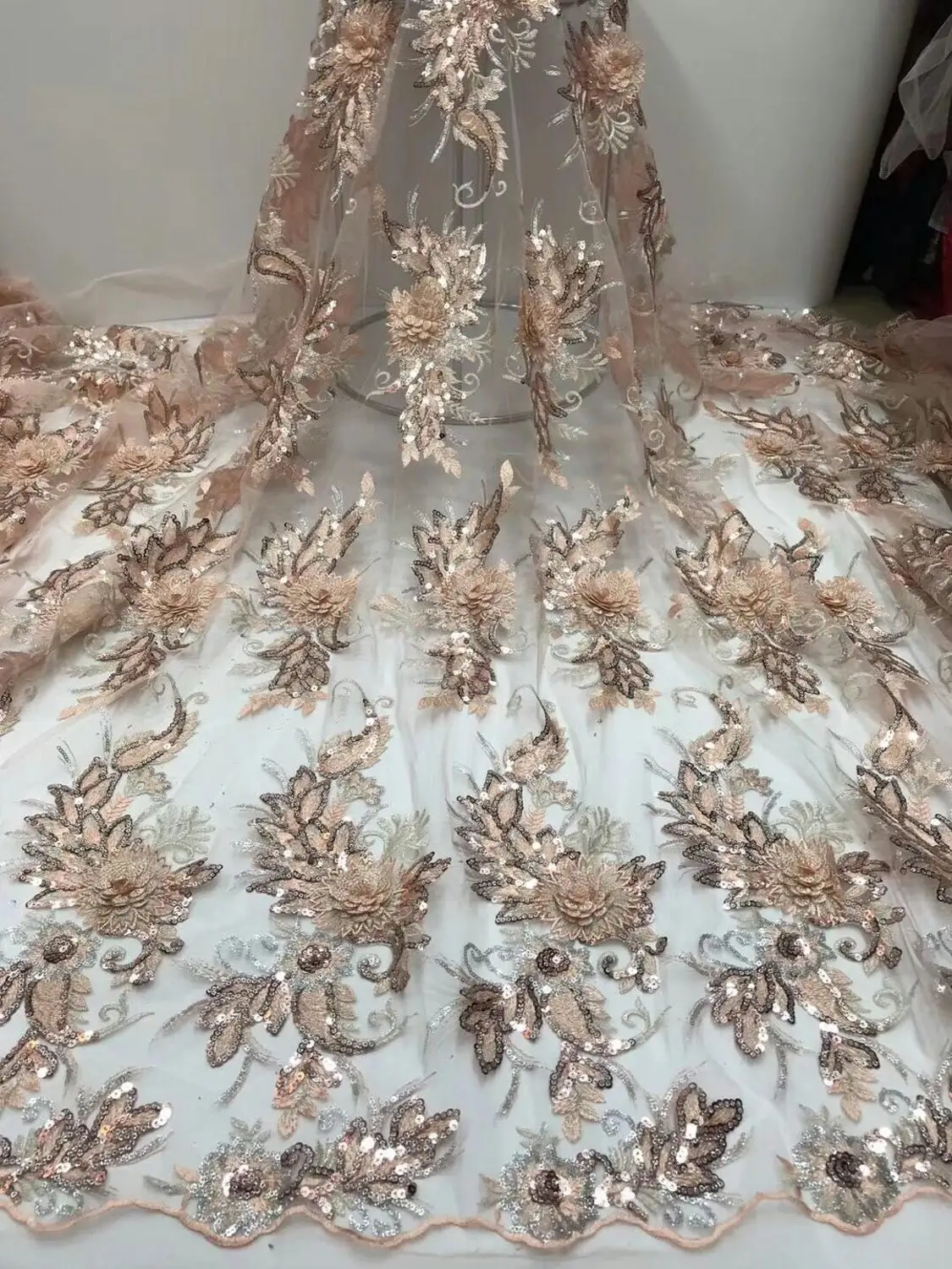 2019 новейшие поступления красивый французский 3D бисером кружевной ткани модные