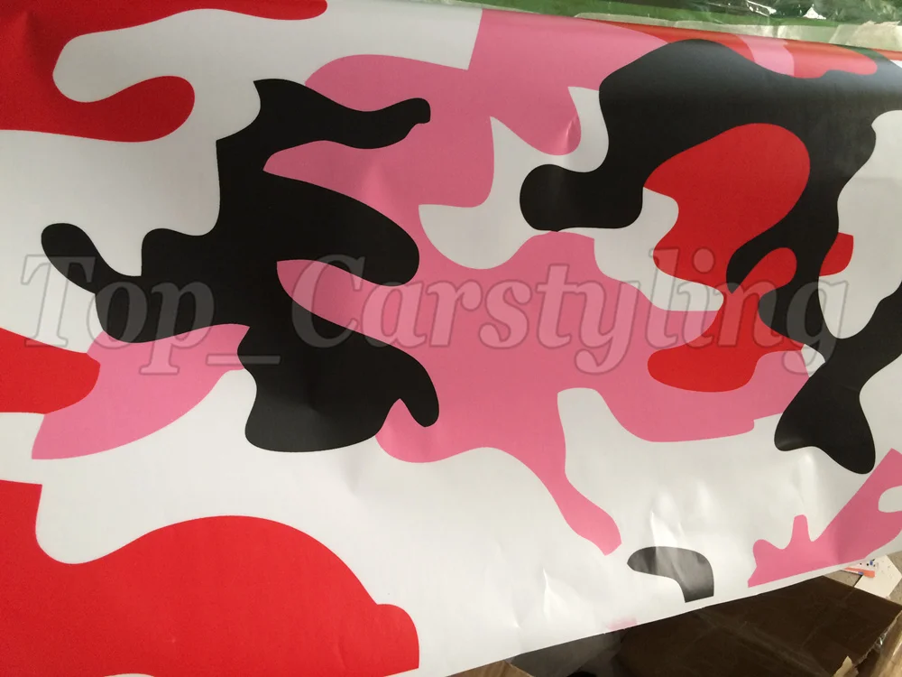 Ярко-красный розовый камуфляжный виниловый чехол для автомобиля без пузырьков