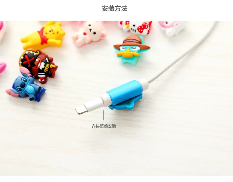 Новинка 10 шт./лот Очаровательная фигурка героя мультфильма USB кабель для передачи данных защитный рукав для iphone usb кабель для зарядки наушников