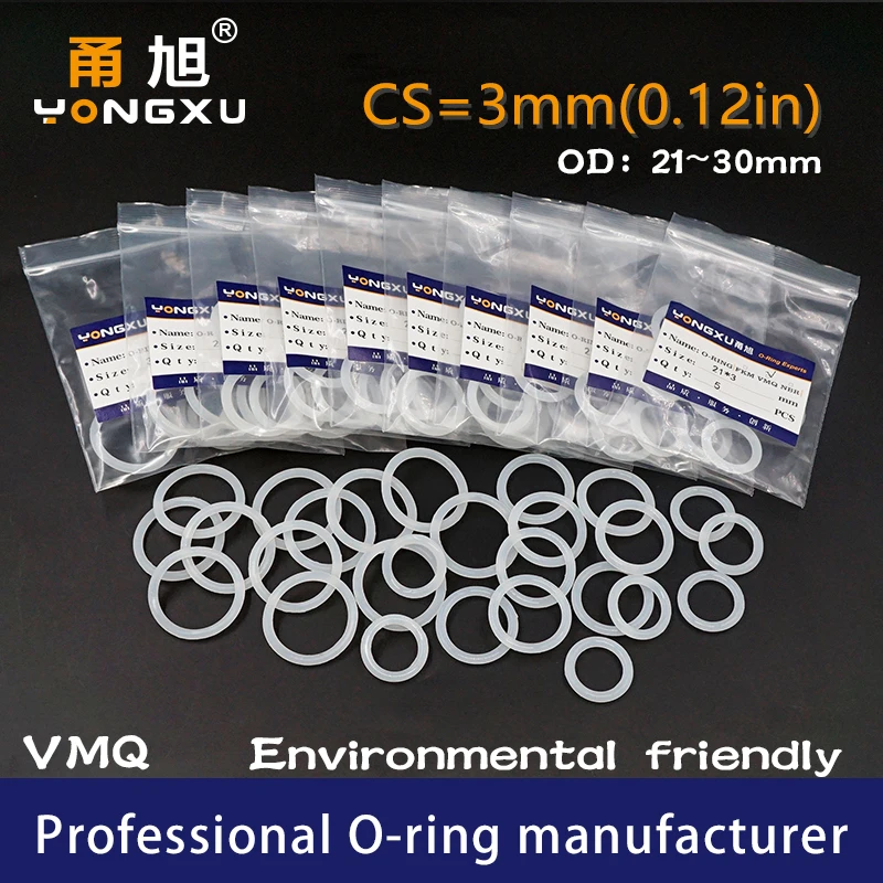 

10PCS/lot White Silicon Ring Silicone CS3mm ring Seal OD21/22/23/24/25/26/27/28/29/30*3mm ORing Seal Rubber Gaskets Rings Washer