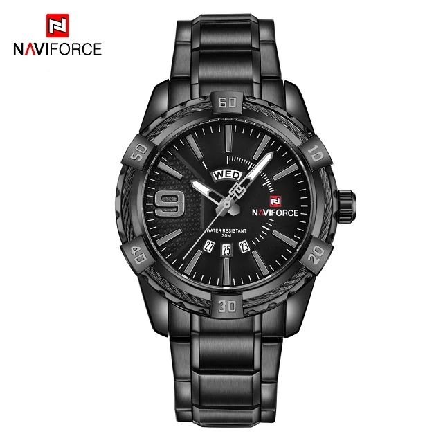 Black NAVIFORCE модные золотые часы мужские роскошные брендовые армейские военные кварцевые часы мужские s часы водонепроницаемые спортивные наручные часы с датой недели - Цвет: Black
