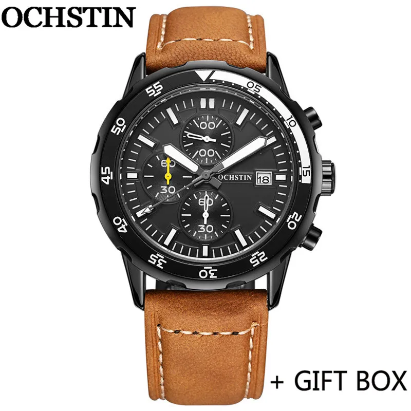 GQ044L04 with box OCHSTIN мужские наручные часы Топ люксовый бренд Хронограф Календарь спортивные мужские часы Военная сетка нержавеющая сталь мужские кварцевые часы 044 - Цвет: GQ044L04 with box