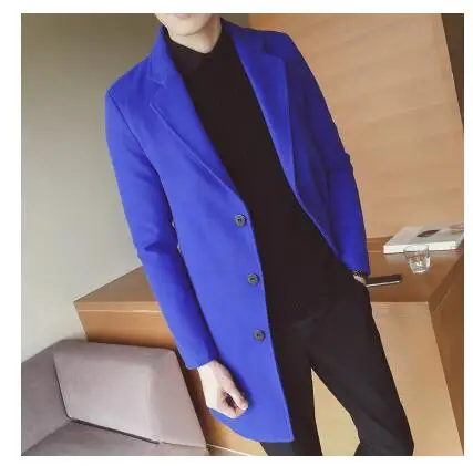 Royal blue Новая мода длинный плащ coatc reamy-Белый Красное вино Для мужчин зимние Для мужчин S пальто шерстяные плотные Тренч мужской пиджак - Цвет: Royal blue