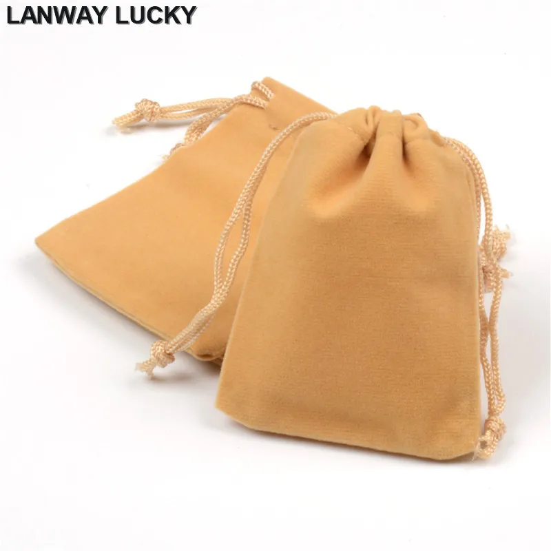 

LANWAYLUCKY 50pcs/lot 7X9cm Khaki Jewelry Velvet Drawstring Gift Bags Packaging Wedding Christmas Ring Necklace Febric pouches