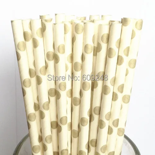 

100 Pcs Mixed Colors Party Gold Polka Dot Paper Straws, Cheap Long Vintage Biodegradable Bulk Partyware Paper Drinking Straws