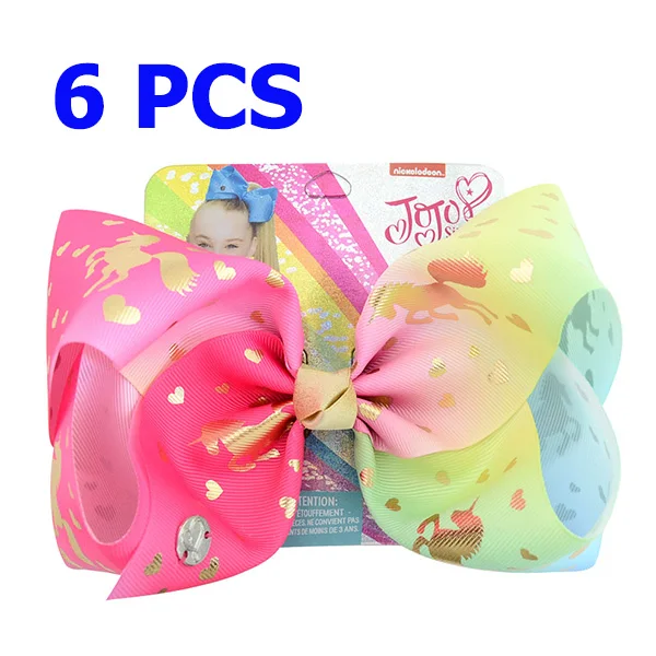 " Большой JoJo Единорог Русалка напечатанный лук с заколкой для волос Jumbo Hairgrips 6 шт. металлическая сигнальная лента бант DIY аксессуары для волос - Цвет: 857-j-1-6