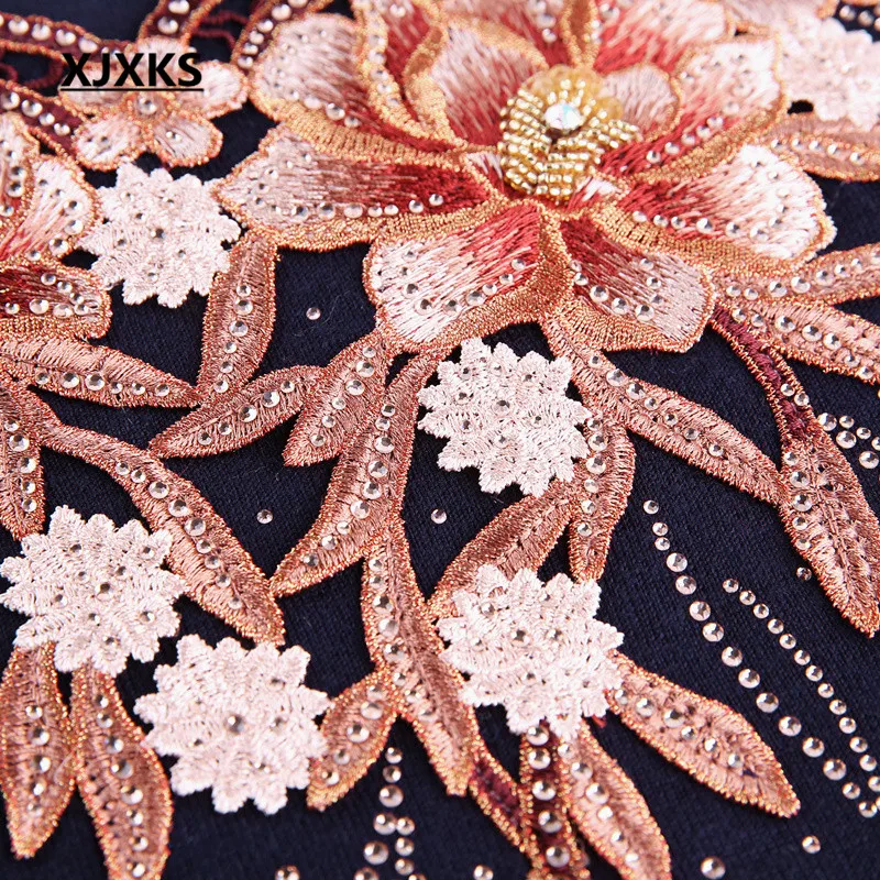 XJXKS Lifelike Sweater Flowers Appliques Women Pullovers Sweaters Plus Size Beading Decoration Casual Soft Oversized | Женская одежда