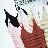 new spring top knitted tank tops women slim sleeveless sexy v neck t shirt vest female casual camis streetwear d354