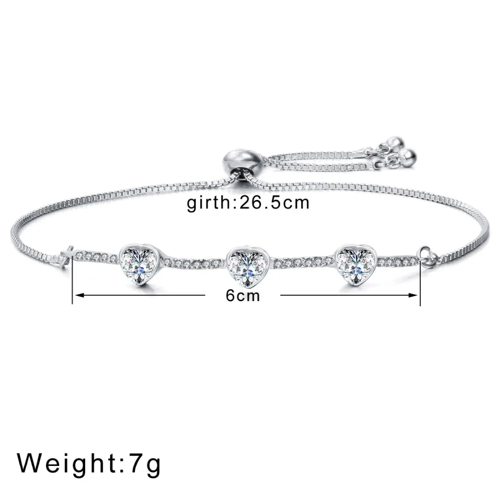 Модные браслеты с кристаллами в форме сердца позолоченные и серебряные