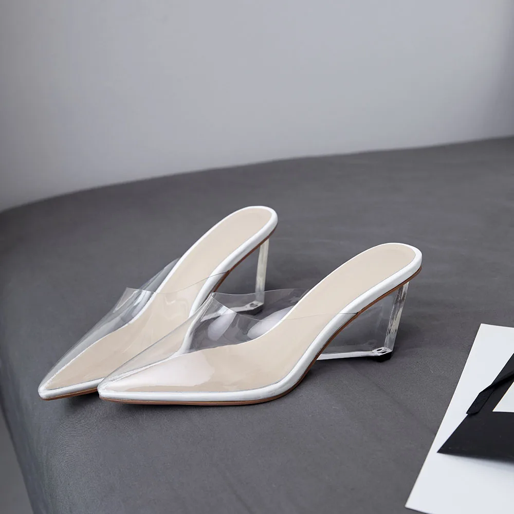 Мюли женские летние прозрачные туфли-лодочки на танкетке уличные тапочки ручной