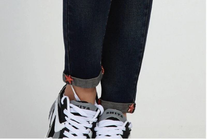 2018 модные женские джинсы с высокой талией Узкие синие джинсовые брюки рваные на