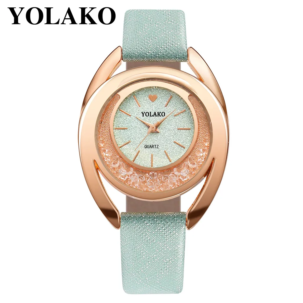 Mint Green YOLAKO часы женские кожаные женские часы-браслет часы со стразами женские винтажные модные наручные часы Relogio Feminino XB40 - Цвет: Mint Green
