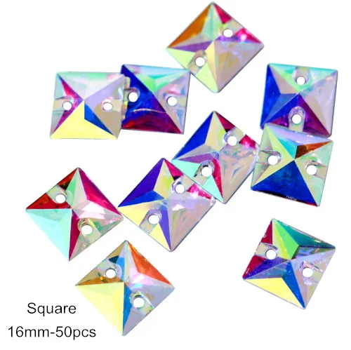 Square 16mm Смола всех форм кристалл AB смолы Круглые пришивные стразы с плоским основанием пришивные стразы для одежды B3688 - Цвет: Square 16mm