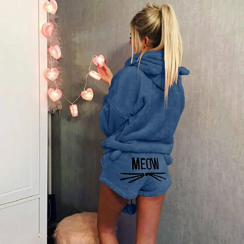 

Free Shipping Women Pajamas Sets 2018 Autumn Winter Flannel Pijama Warm Pyjamas Homewear Nightwear Sleepwear Cat Female Pajama