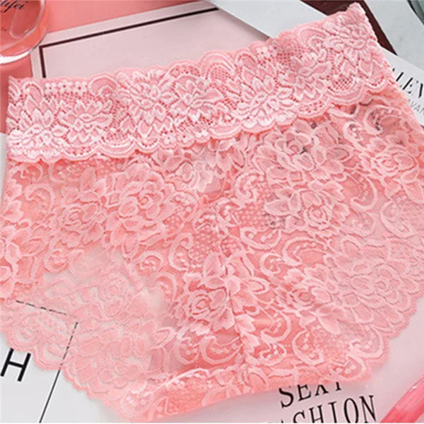 Rose Red Luckymily, женские сексуальные кружевные трусики с высокой талией, бесшовное нижнее белье, дышащие трусики, женское нижнее белье, Ажурные кружевные трусы Танга - Цвет: Rose Red