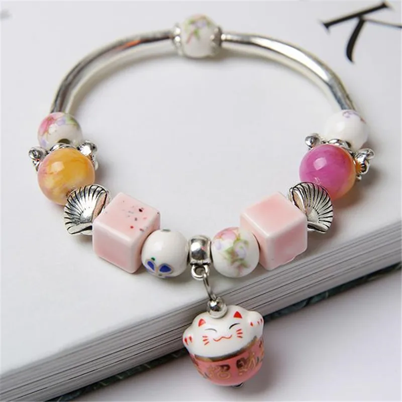 Новые богемные розовые синие большие отверстия счастливые бусины кошка сплав