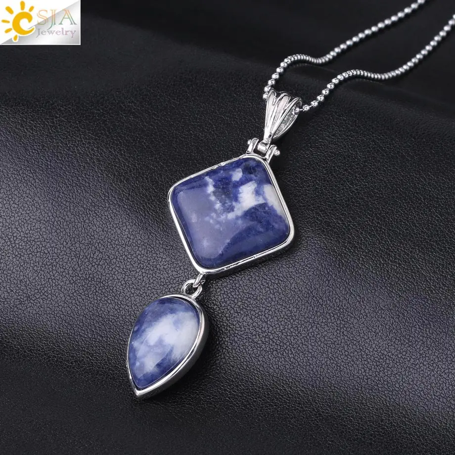 Sodalite CSJA, женские трендовые натуральные кварцевые подвески в форме капель воды, ожерелье, квадратные целебные камни, геометрические модные ювелирные изделия, мужское ожерелье s F815 - Окраска металла: Sodalite