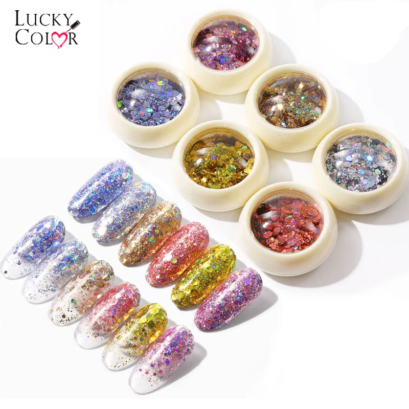6 Boxes/Set Mixed Laser Colorful Paillette Nail Glitter Summer Charms Designs DIY Irregular Sequins Dust Powder Decorations | Красота и