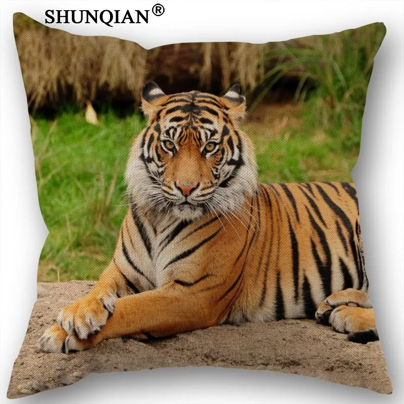 Новая Заказная наволочка из парусины с тигром для спальни гостиной 45x45 см хлопка