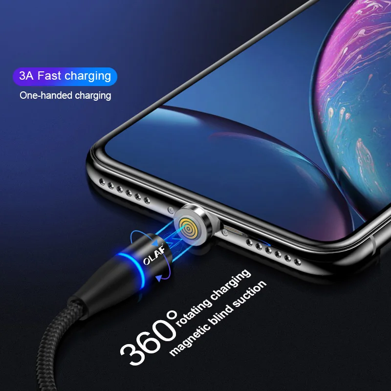 Магнитный кабель OLAF быстрая зарядка 3 0 Micro usb Type C 3A зарядный для iPhone Huawei Samsung Xiaomi