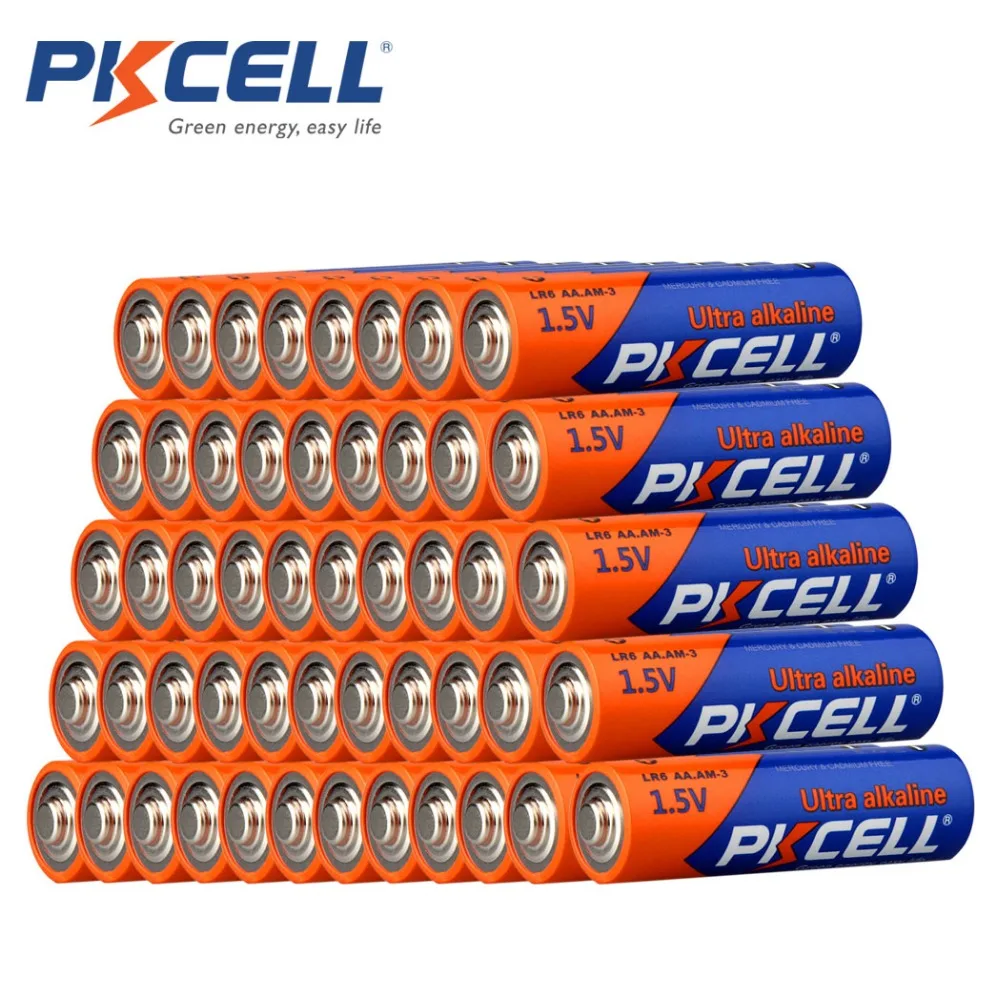 50 X батареи PKCELL LR6 1 5 V AA супер щелочные 2А вольт для игрушек электронный