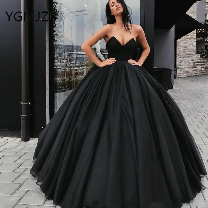 

Abendkleider 2019 Black Puffy Ball Gown Evening Dresses Long V-neck Tulle Dubai Saudi Arabic Women Formal Prom Gown Party Dress